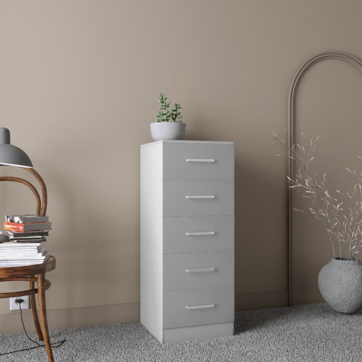 Dakota 5 Drawer Narrow Chest - Light Grey - view 8