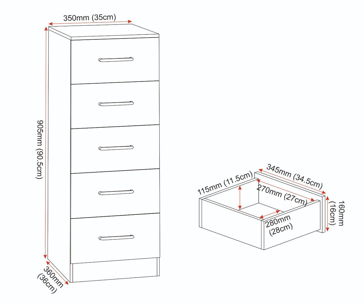 Dakota 5 Drawer Narrow Chest - Light Grey - view 9