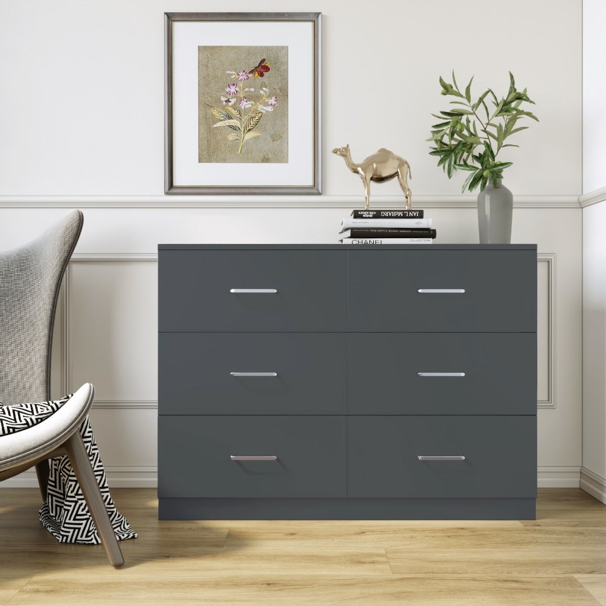 Dakota 6 Drawer Chest - Dark Grey - view 8