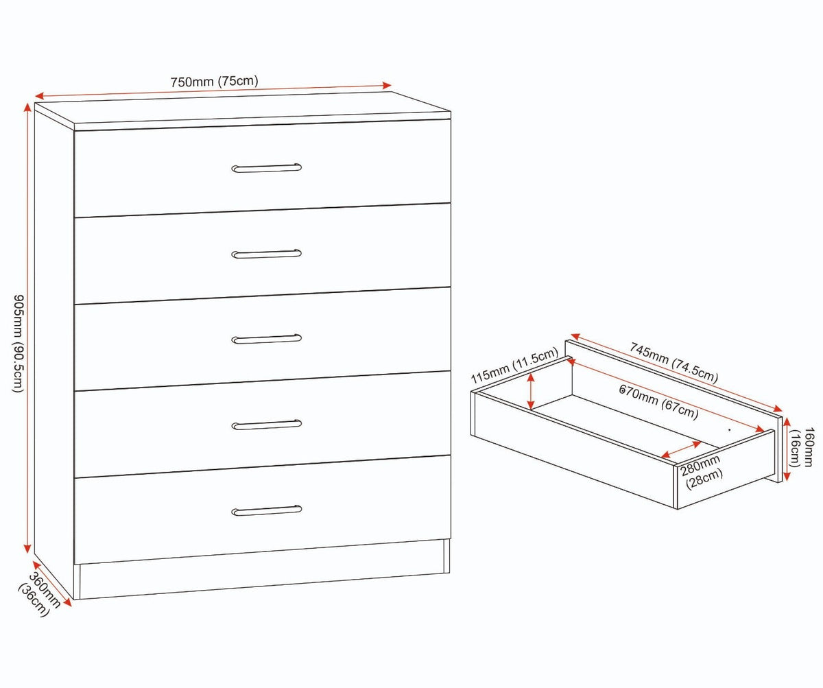 Dakota 5 Drawer Chest - Dark Grey - view 9