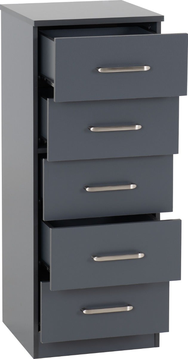 Dakota 5 Drawer Narrow Chest - Dark Grey - view 3