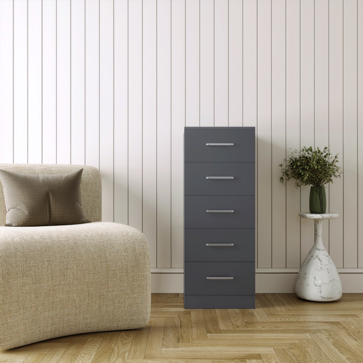 Dakota 5 Drawer Narrow Chest - Dark Grey - view 8
