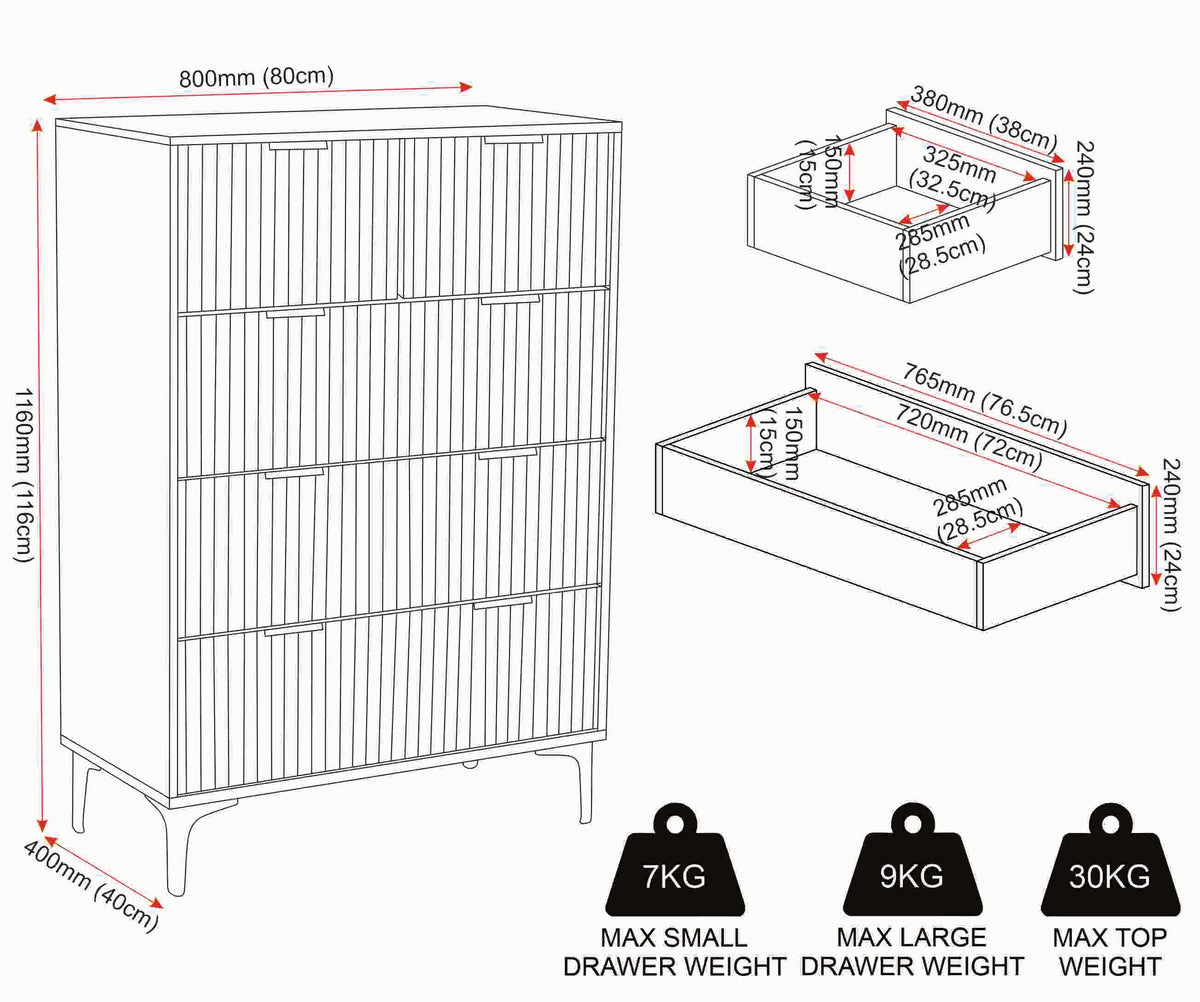 Miami 3+2 Drawer Chest - White/Gold - view 3