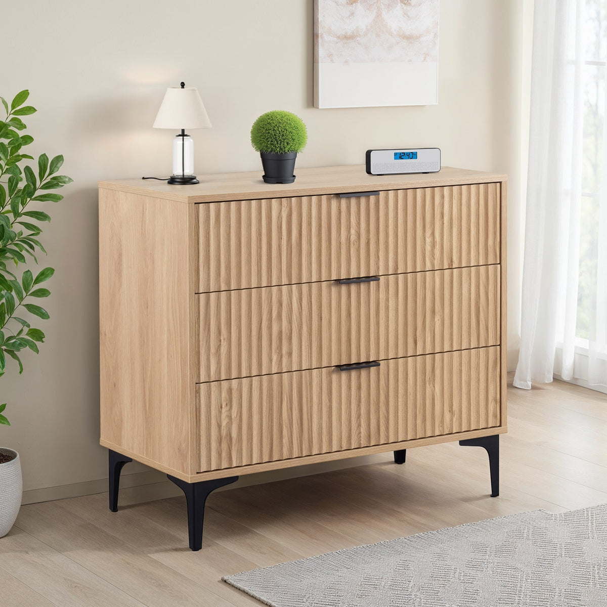 Miami 3 Drawer Chest - Oak Effect/Black