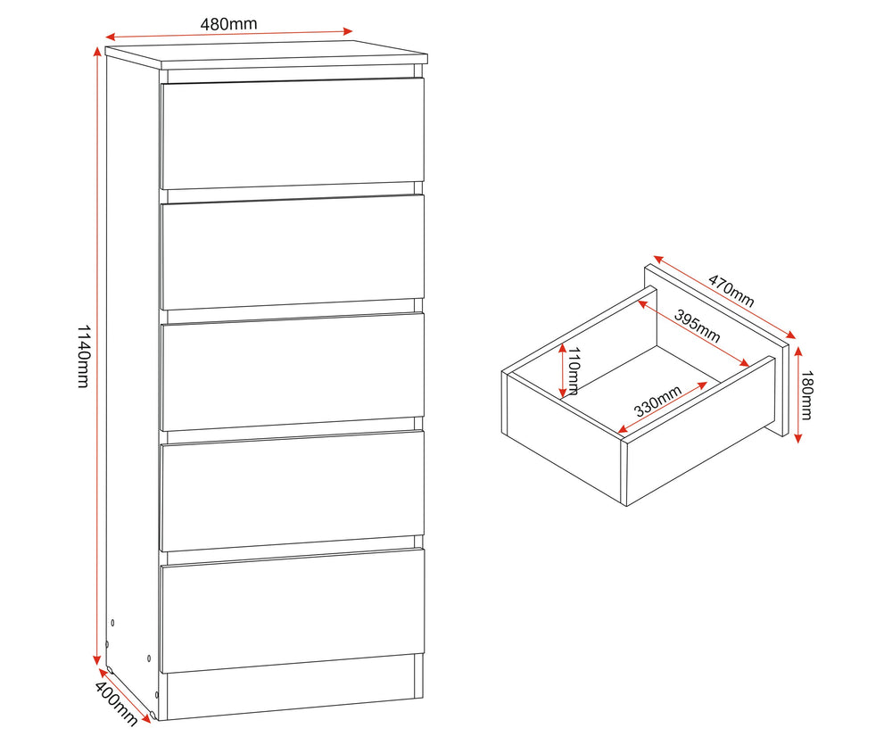 Malvern 5 Drawer Narrow Chest