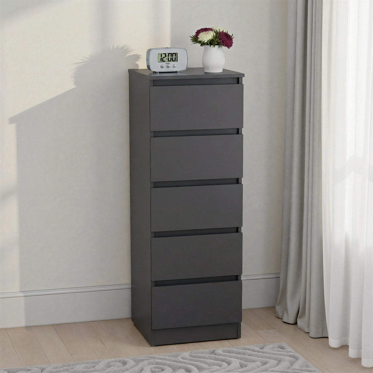 Malvern 5 Drawer Narrow Chest - Grey