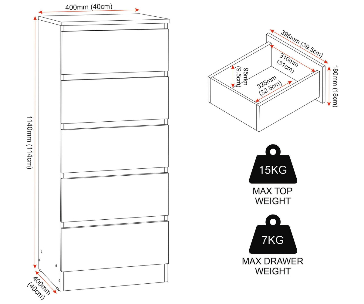 Malvern 5 Drawer Narrow Chest - Grey - view 3