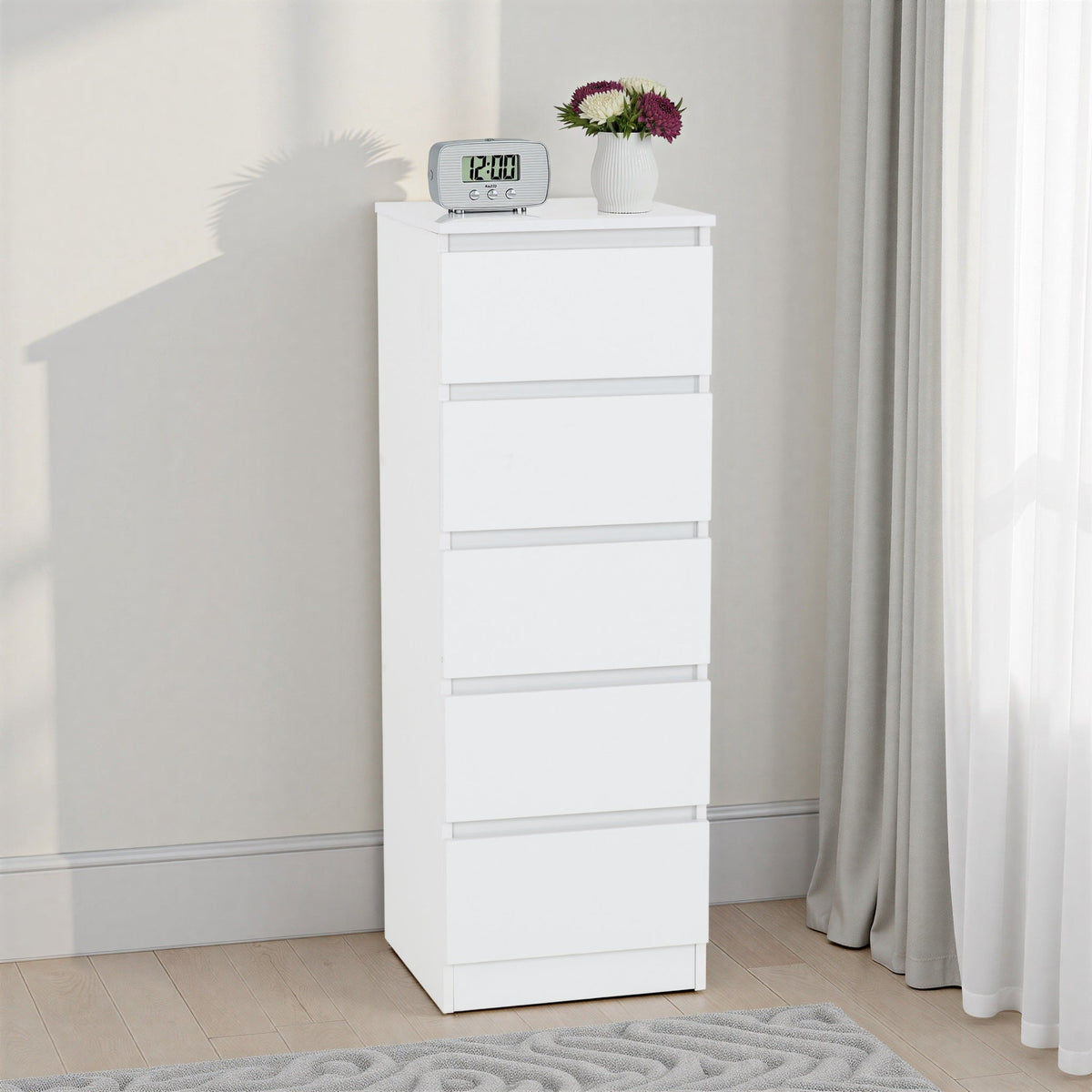 Malvern 5 Drawer Narrow Chest - White