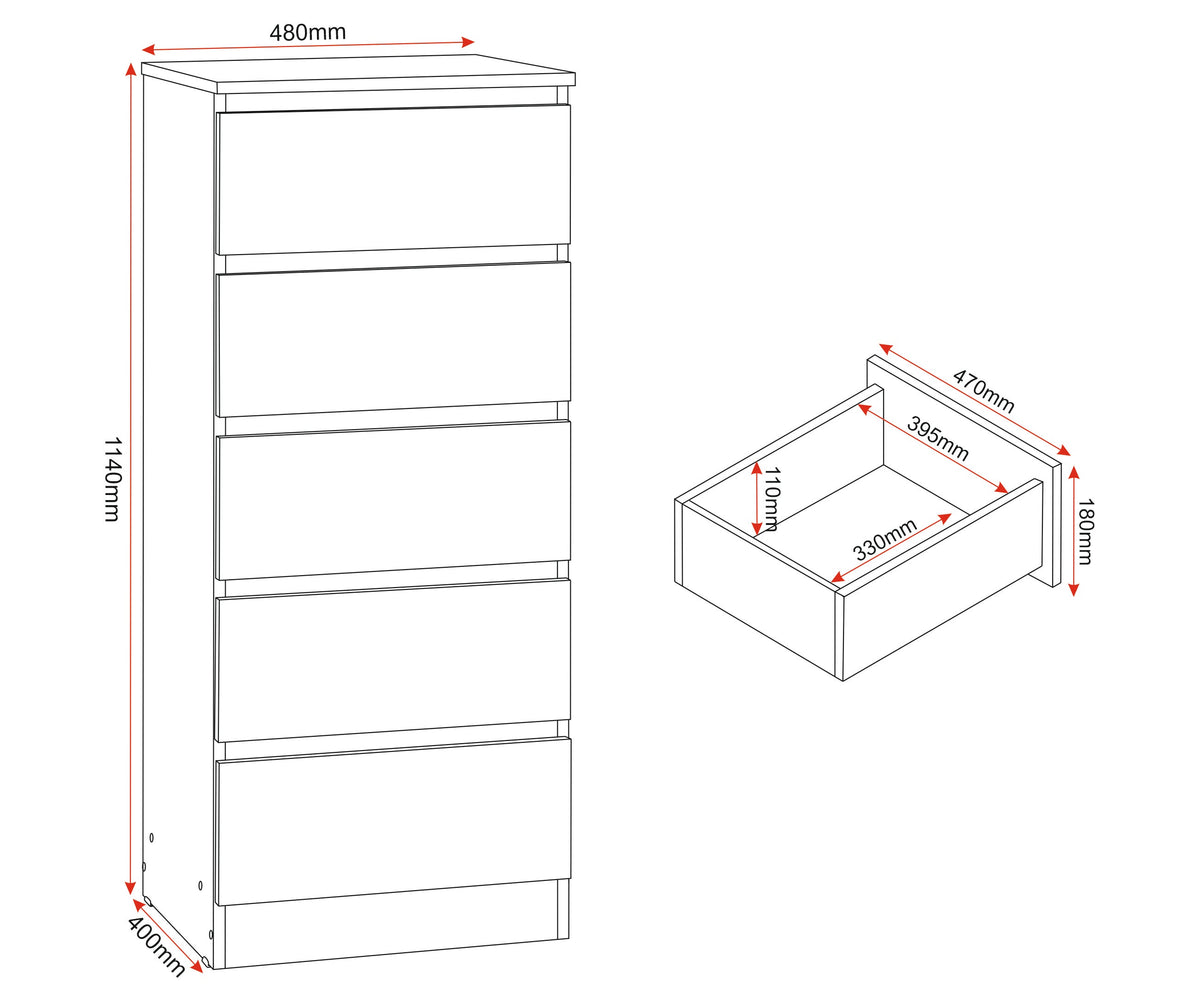 Malvern 5 Drawer Narrow Chest - White - view 2