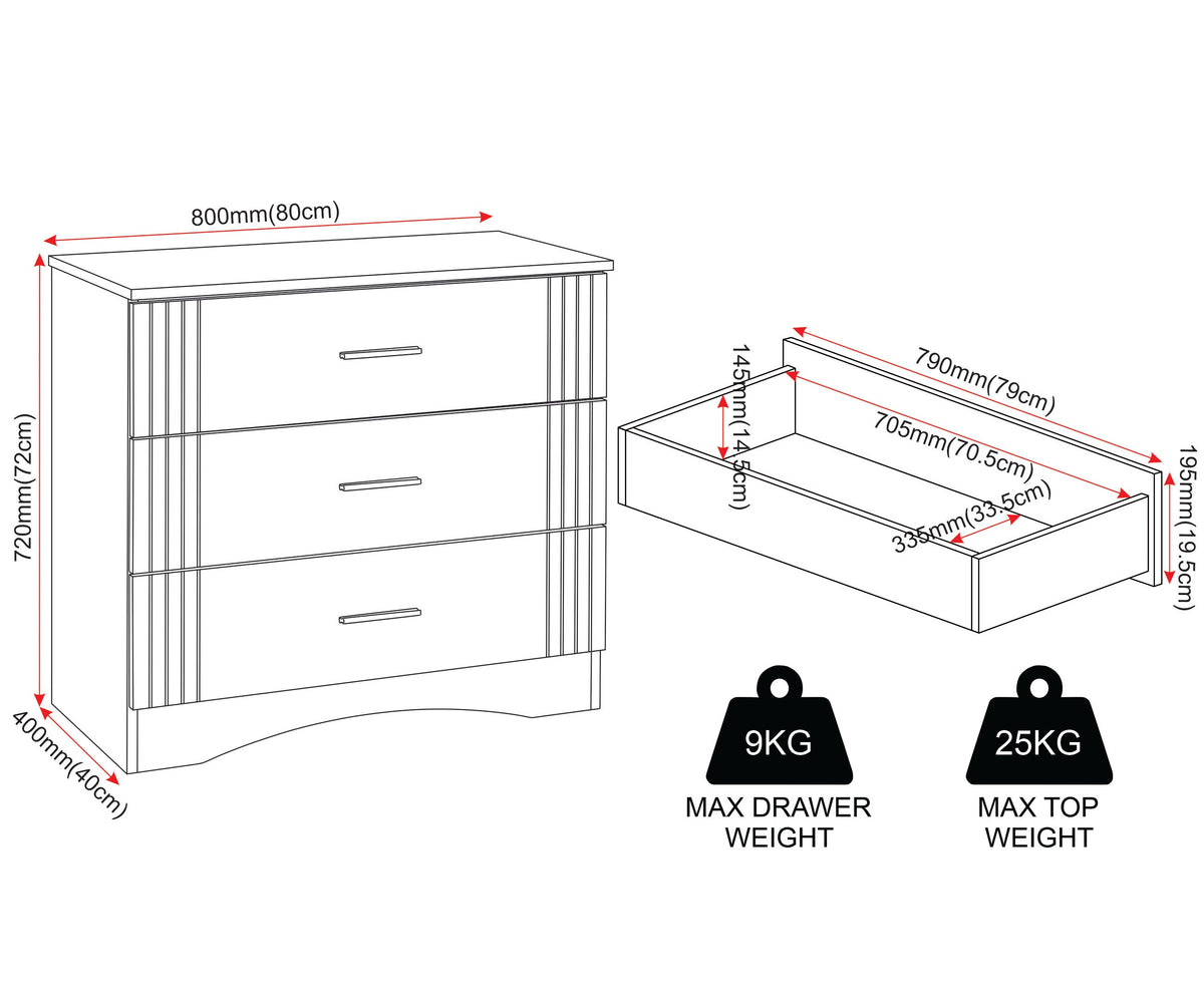 Tessa 3 Drawer Chest - Natural Oak Effect - view 2