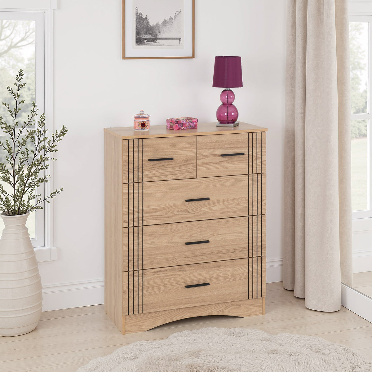 Tessa 3+2 Drawer Chest - Natural Oak Effect