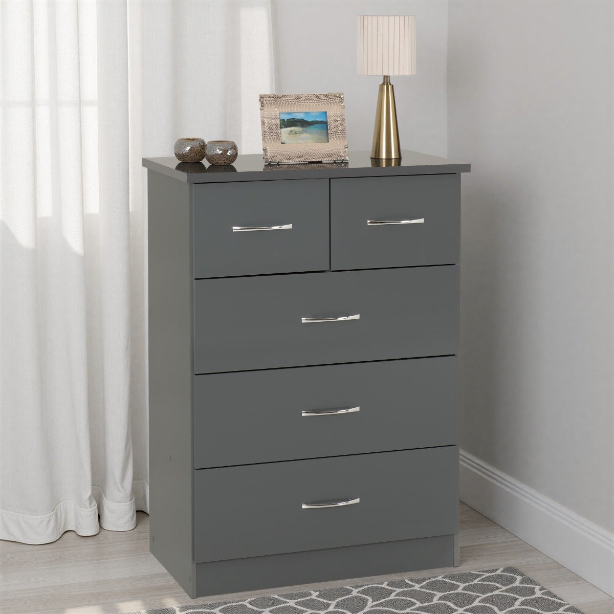 Nevada 3+2 Drawer Chest - Grey Gloss