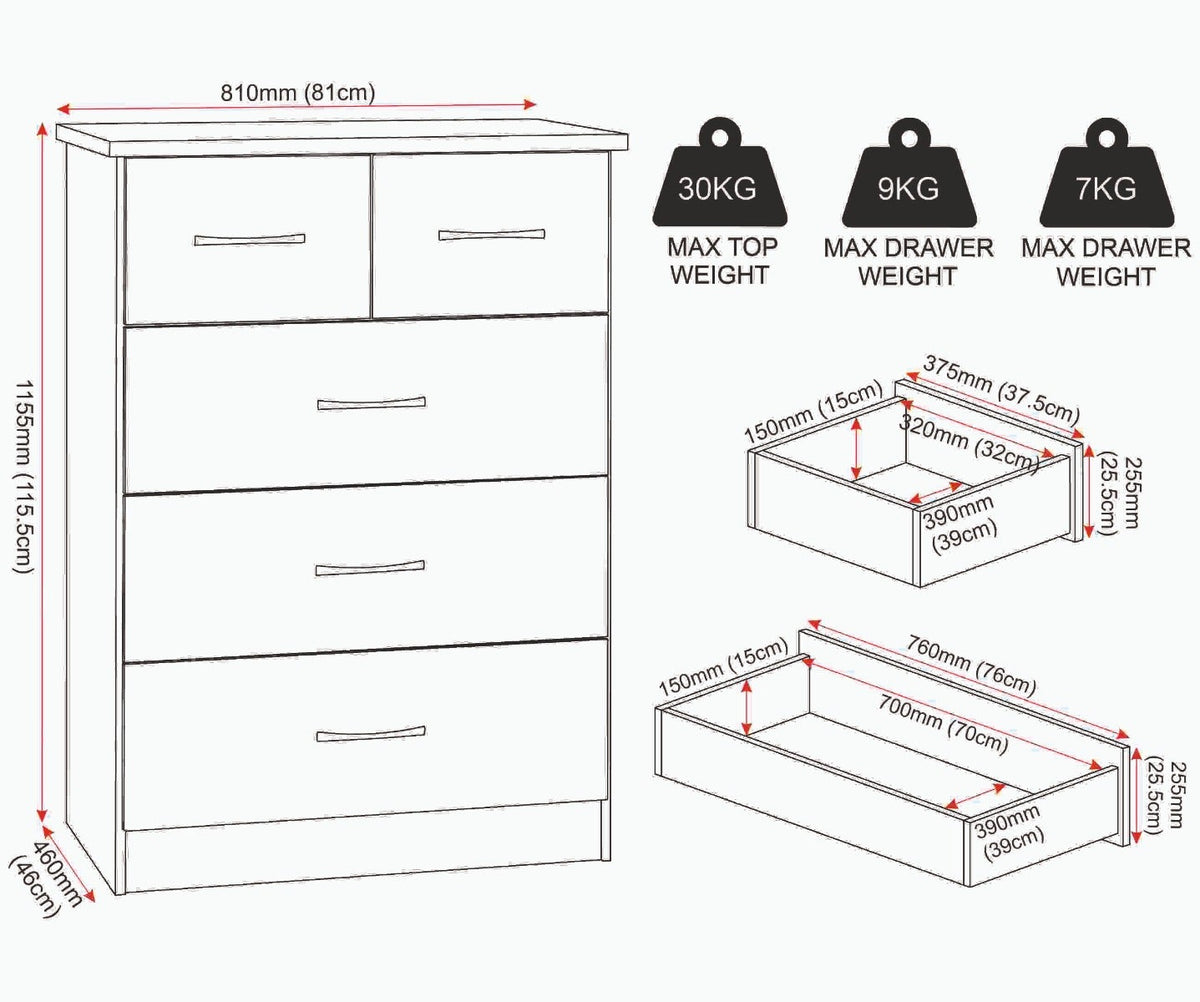 Nevada 3+2 Drawer Chest - Grey Gloss - view 8