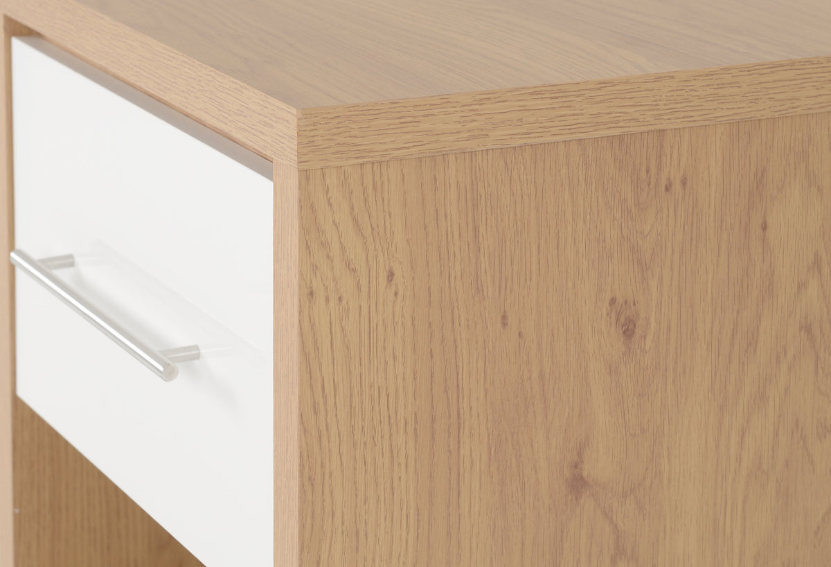 Seville 1 Drawer Bedside - White Gloss/Light Oak Effect Veneer - view 8