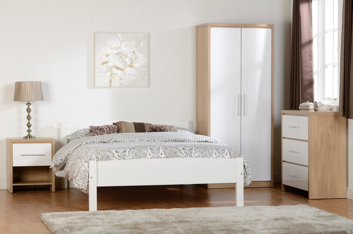 Seville 1 Drawer Bedside - White Gloss/Light Oak Effect Veneer - view 7