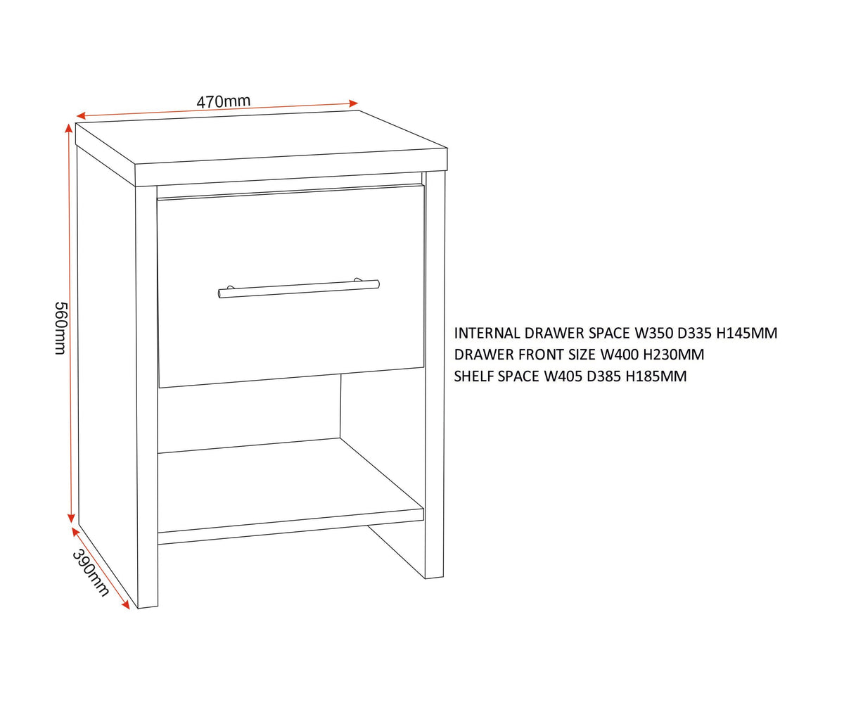 Seville 1 Drawer Bedside - White Gloss/Light Oak Effect Veneer - view 2