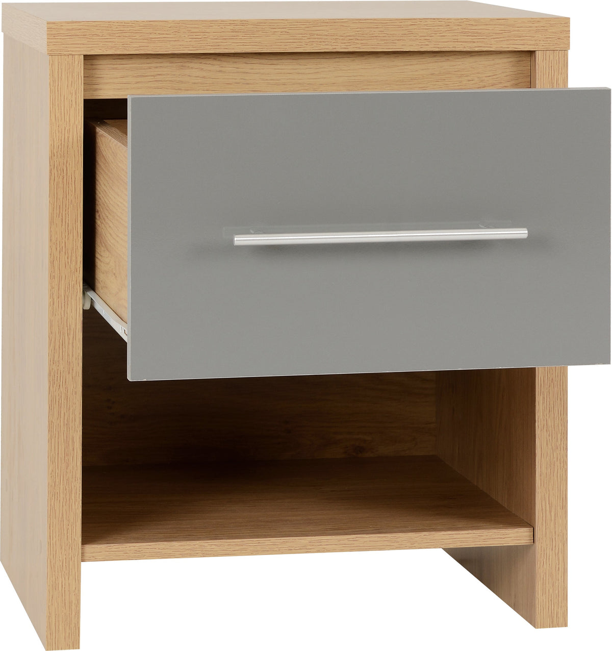 Seville 1 Drawer Bedside - Grey Gloss/Light Oak Effect Veneer - view 8