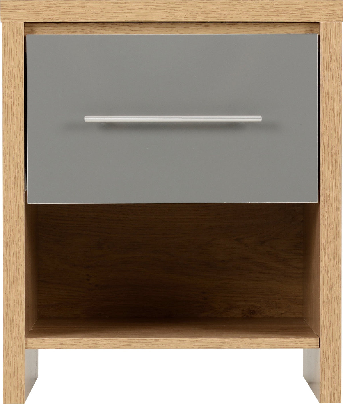 Seville 1 Drawer Bedside - Grey Gloss/Light Oak Effect Veneer - view 7