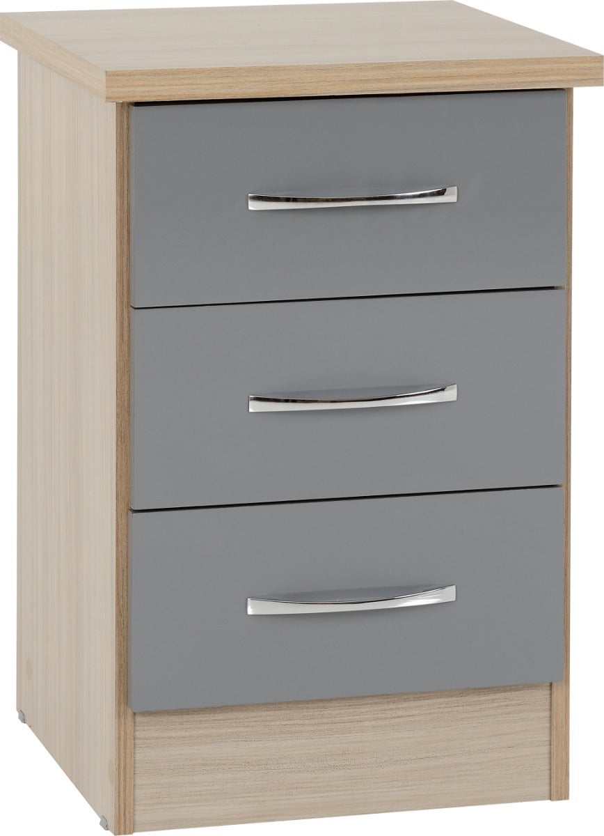 Nevada 3 Drawer Bedside - Grey Gloss/Light Oak Effect Veneer - view 4