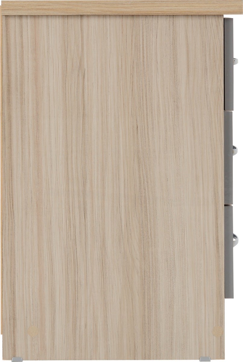 Nevada 3 Drawer Bedside - Grey Gloss/Light Oak Effect Veneer - view 7