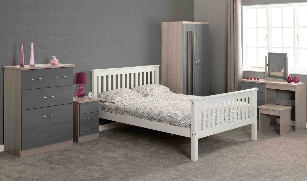 Nevada 3 Drawer Bedside - Grey Gloss/Light Oak Effect Veneer - view 2