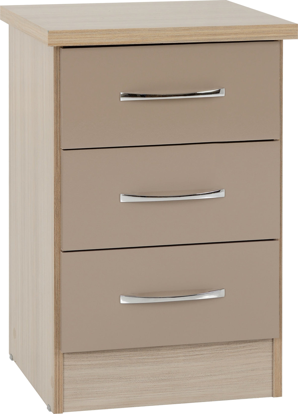 Nevada 3 Drawer Bedside - Oyster Gloss/Light Oak Effect Veneer - view 11