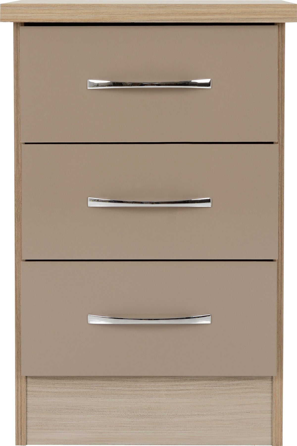 Nevada 3 Drawer Bedside - Oyster Gloss/Light Oak Effect Veneer - view 9