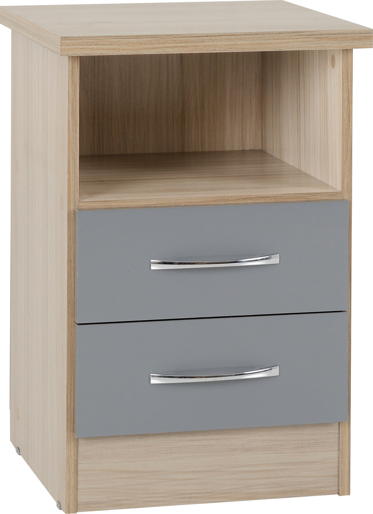 Nevada 2 Drawer Bedside - Grey Gloss/Light Oak Effect Veneer - view 9