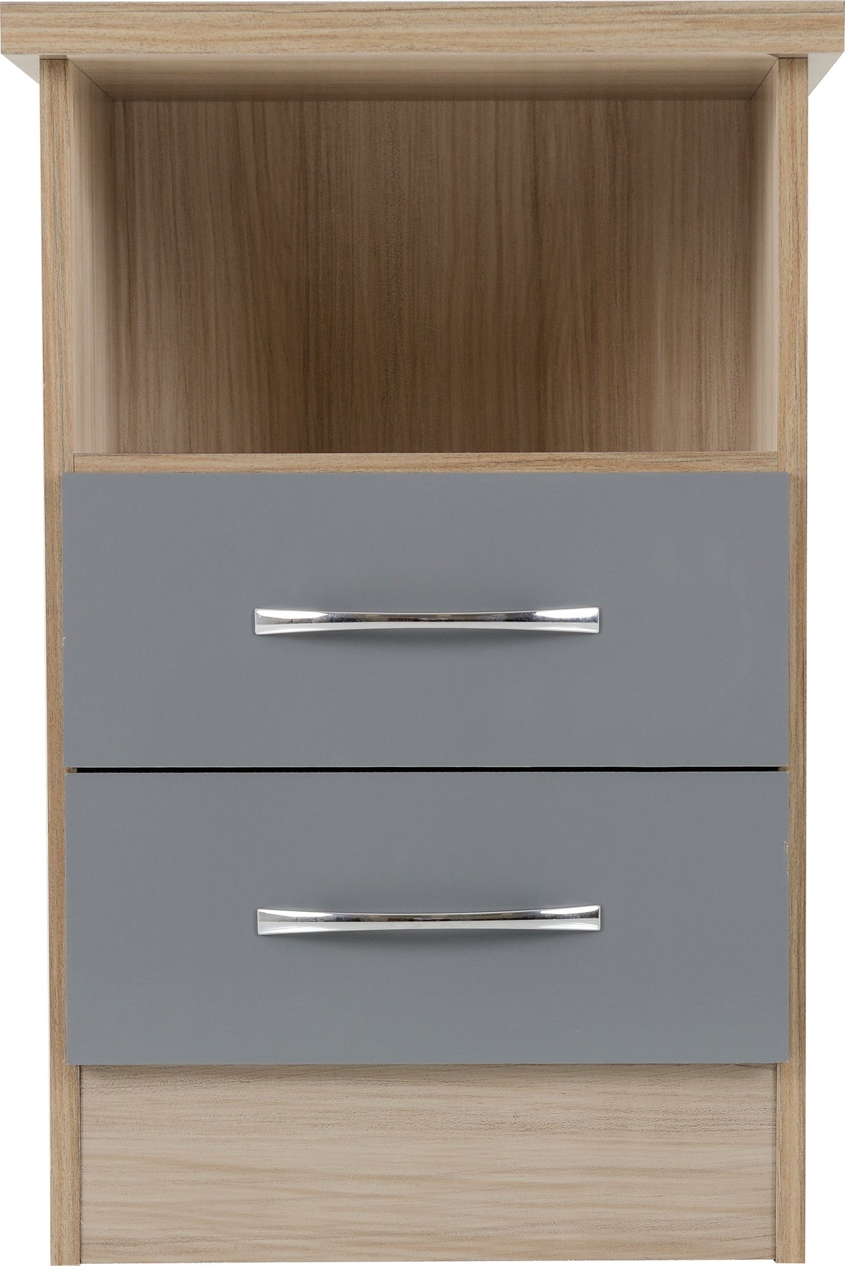 Nevada 2 Drawer Bedside - Grey Gloss/Light Oak Effect Veneer - view 7