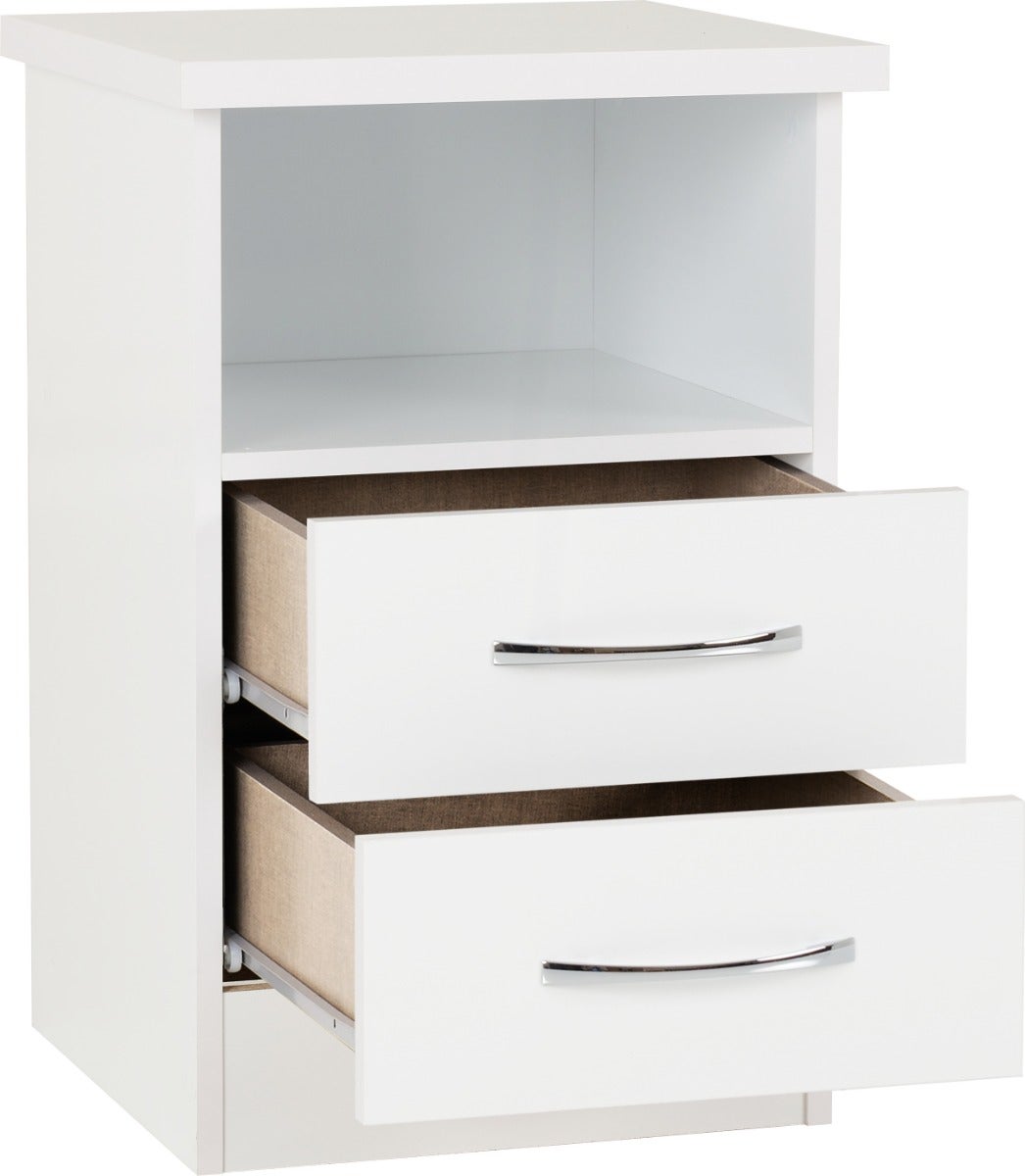 Nevada 2 Drawer Bedside - White Gloss - view 3