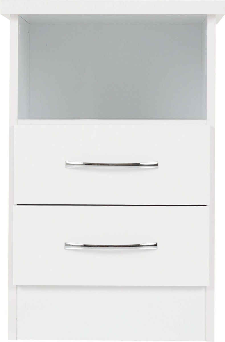 Nevada 2 Drawer Bedside - White Gloss - view 4