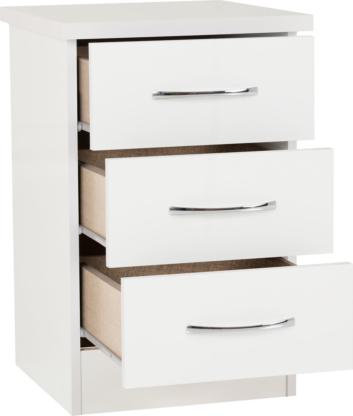 Nevada 3 Drawer Bedside - White Gloss - view 9