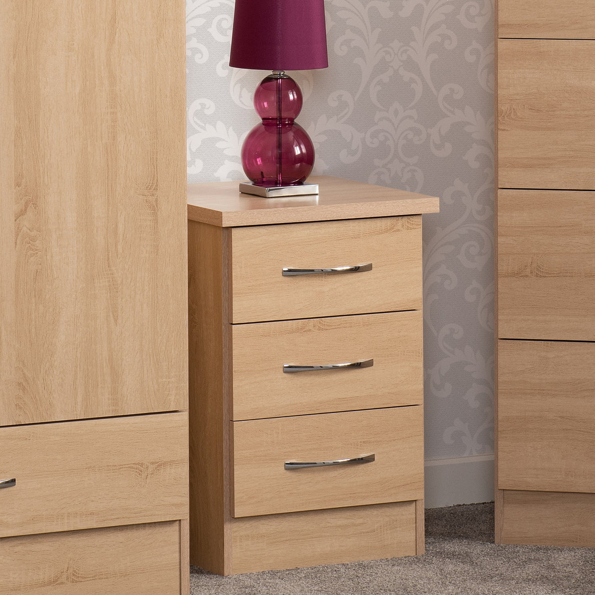 Nevada 3 Drawer Bedside - Sonoma Oak Effect - view 3