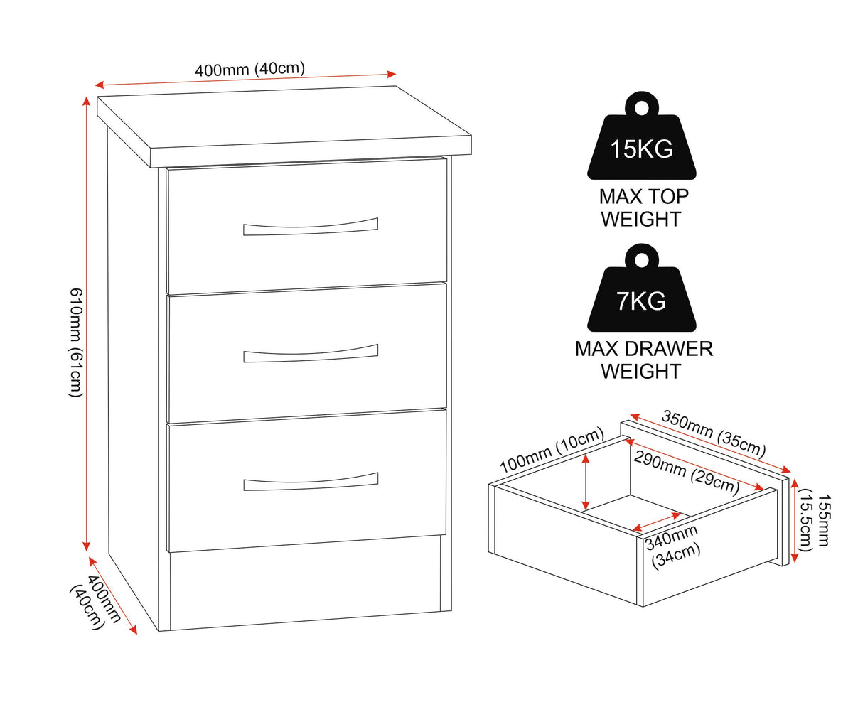 Nevada 3 Drawer Bedside - Sonoma Oak Effect - view 2