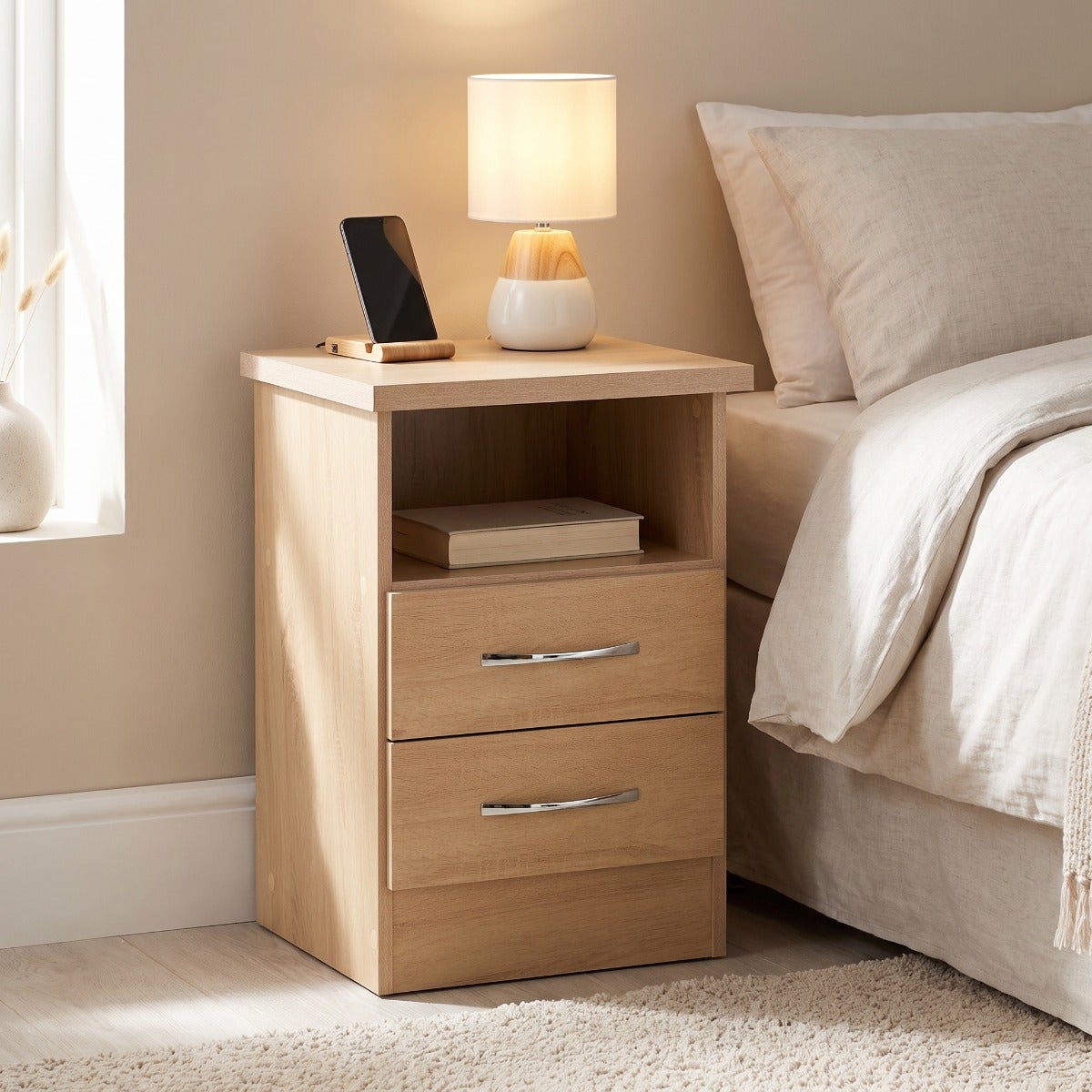 Nevada 2 Drawer Bedside - Sonoma Oak Effect