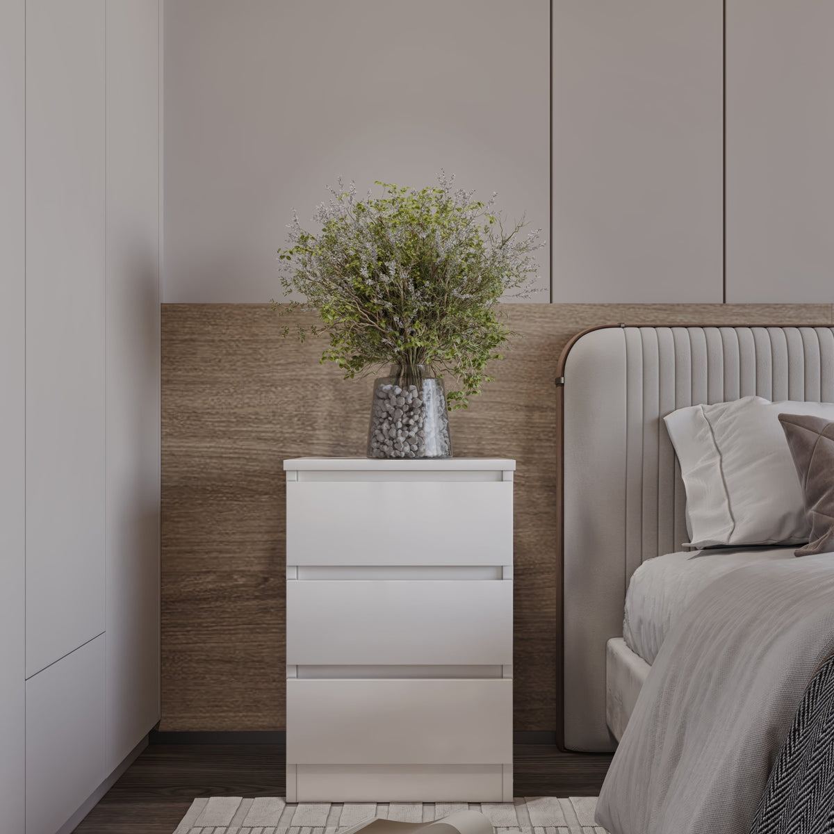 Malvern 3 Drawer Bedside - White