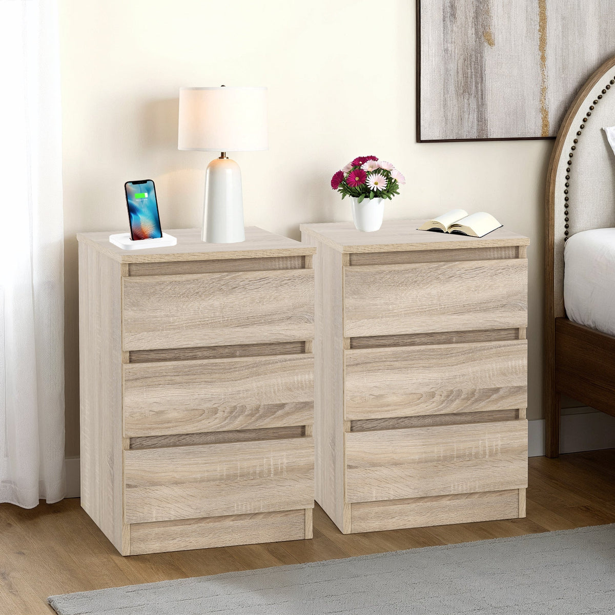 Malvern 3 Drawer Bedside X2 - Sonoma Oak Effect - view 12