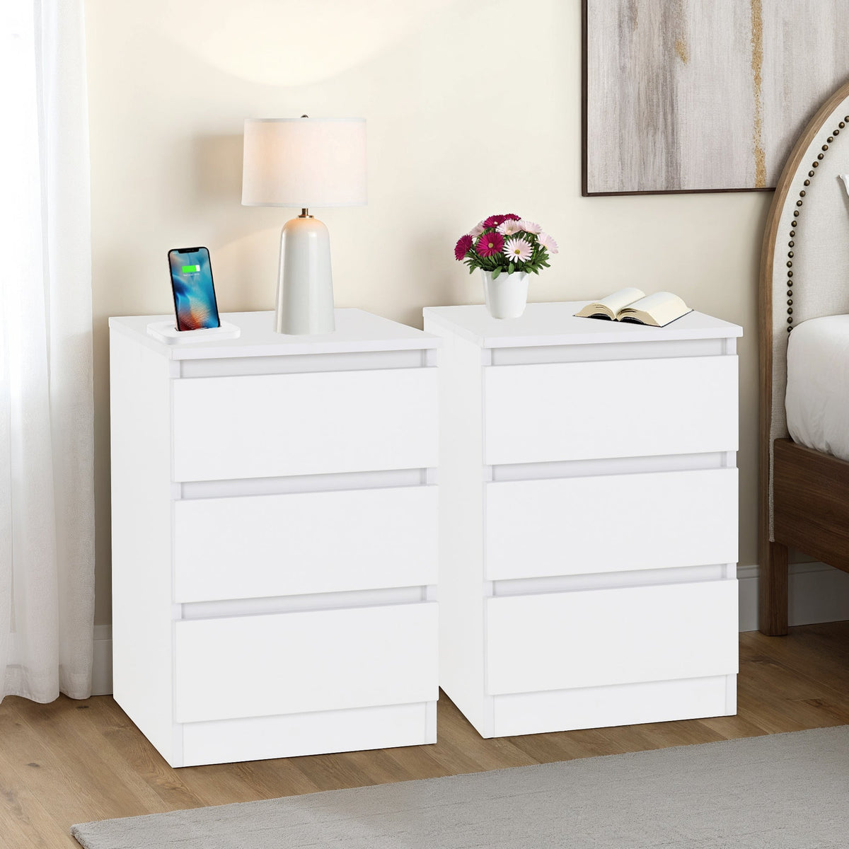 Malvern 3 Drawer Bedside X2 - White