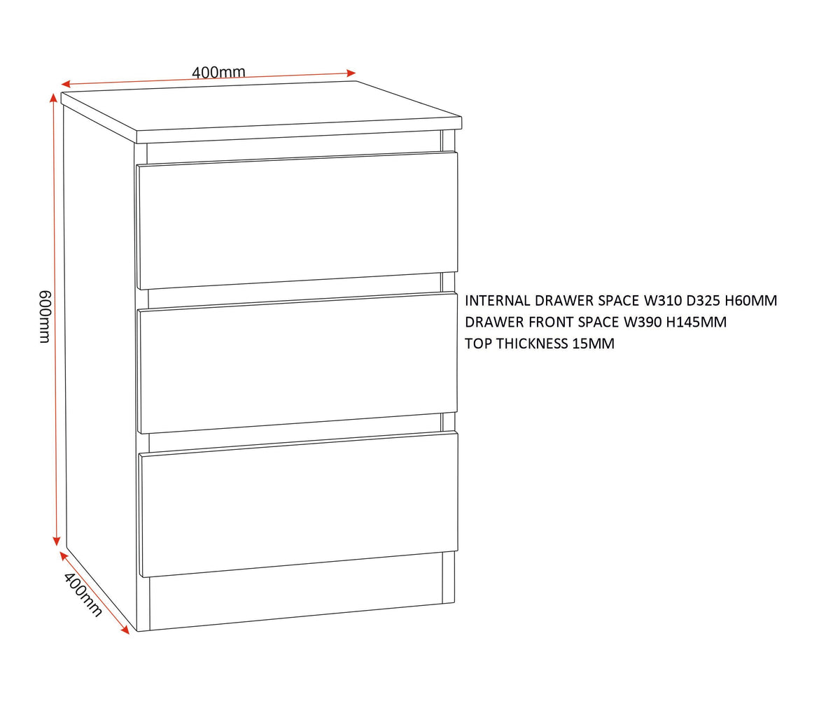 Malvern 3 Drawer Bedside X2 - Grey - view 2