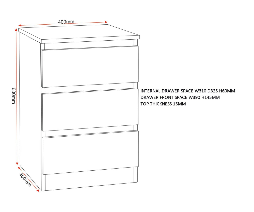 Malvern 3 Drawer Bedside X2