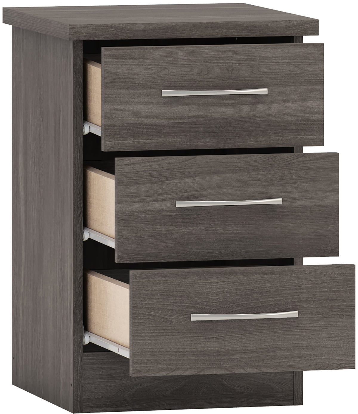 Nevada 3 Drawer Bedside - Black Wood Grain - view 9