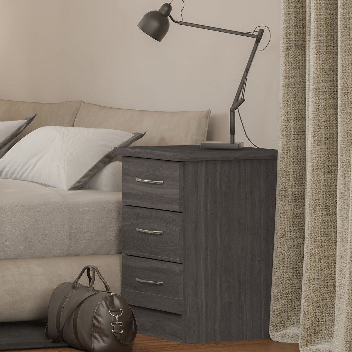 Nevada 3 Drawer Bedside - Black Wood Grain - view 3
