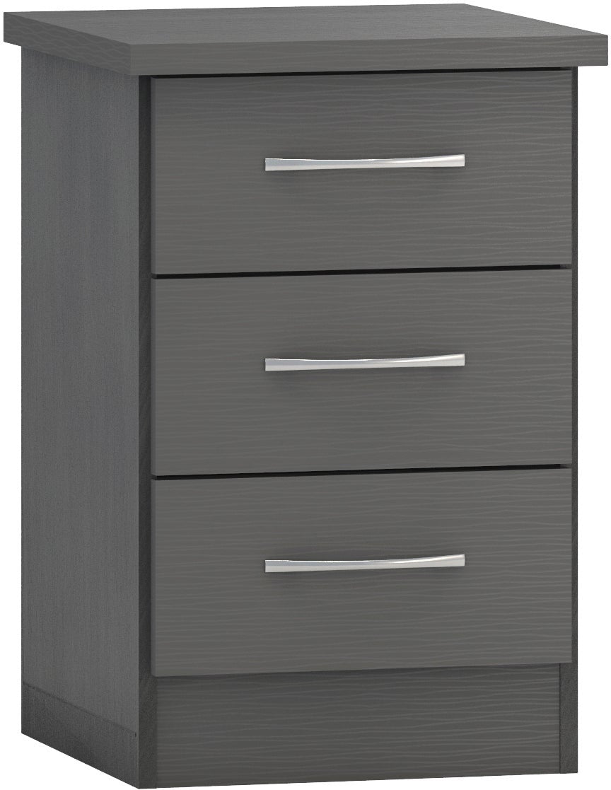 Nevada 3 Drawer Bedside - 3D Effect Grey - view 2