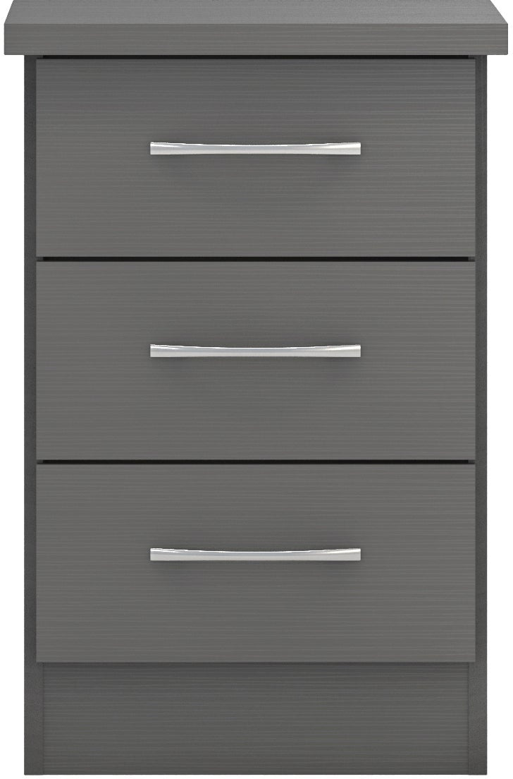 Nevada 3 Drawer Bedside - 3D Effect Grey - view 4
