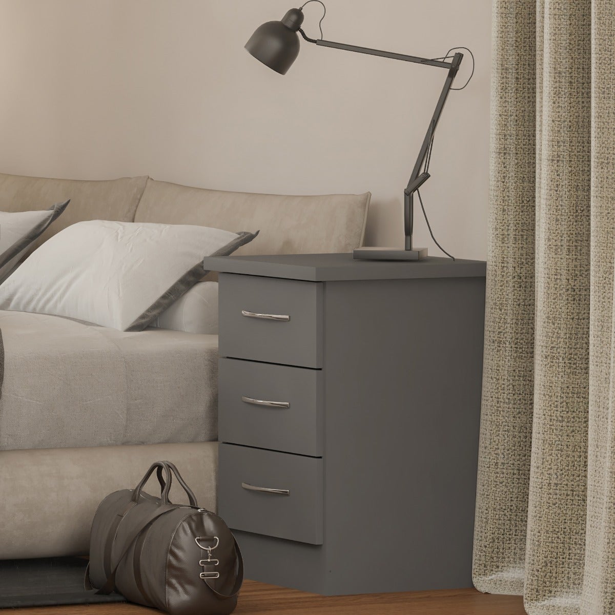 Nevada 3 Drawer Bedside - 3D Effect Grey - view 9
