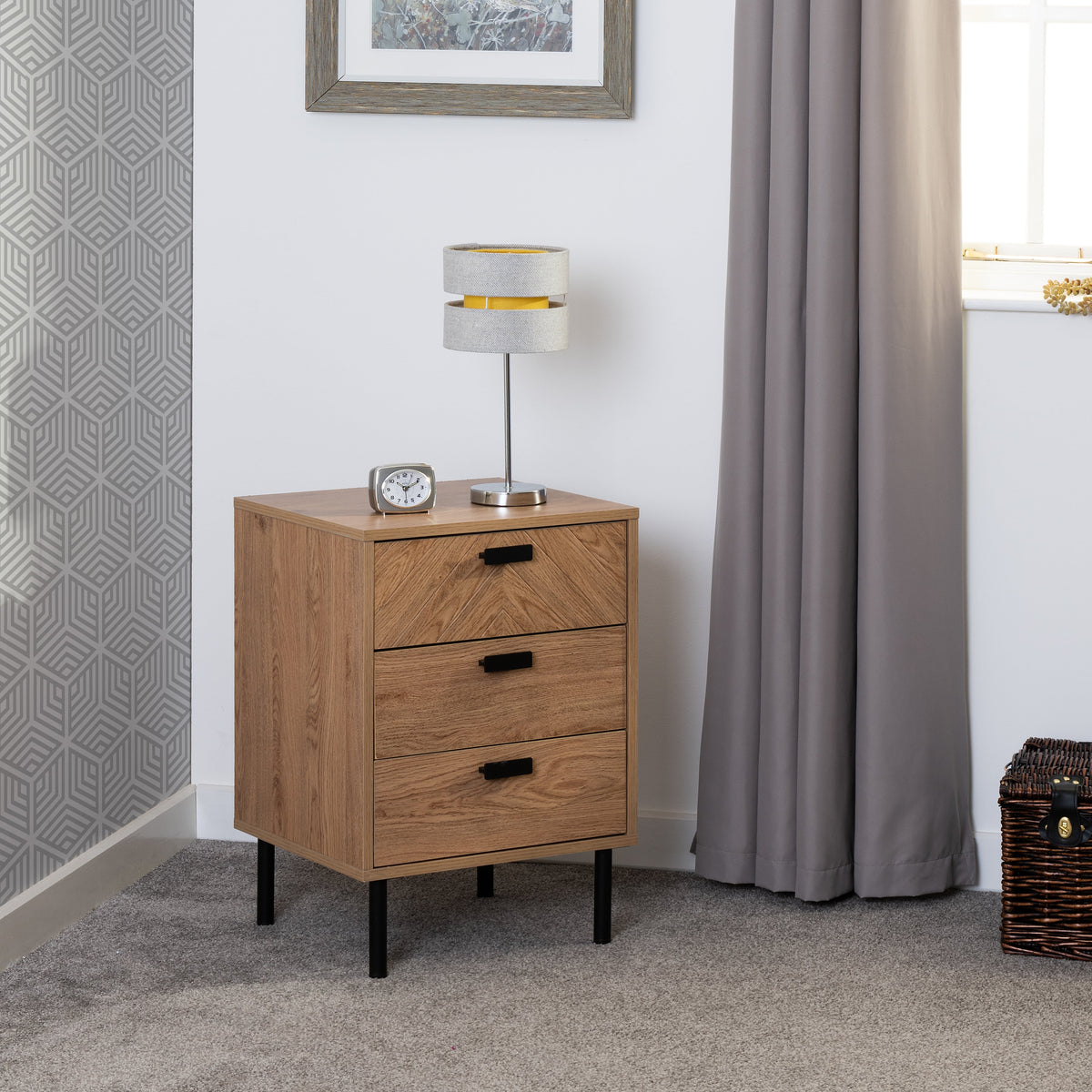 Leon 3 Drawer Bedside - Medium Oak Effect - view 5