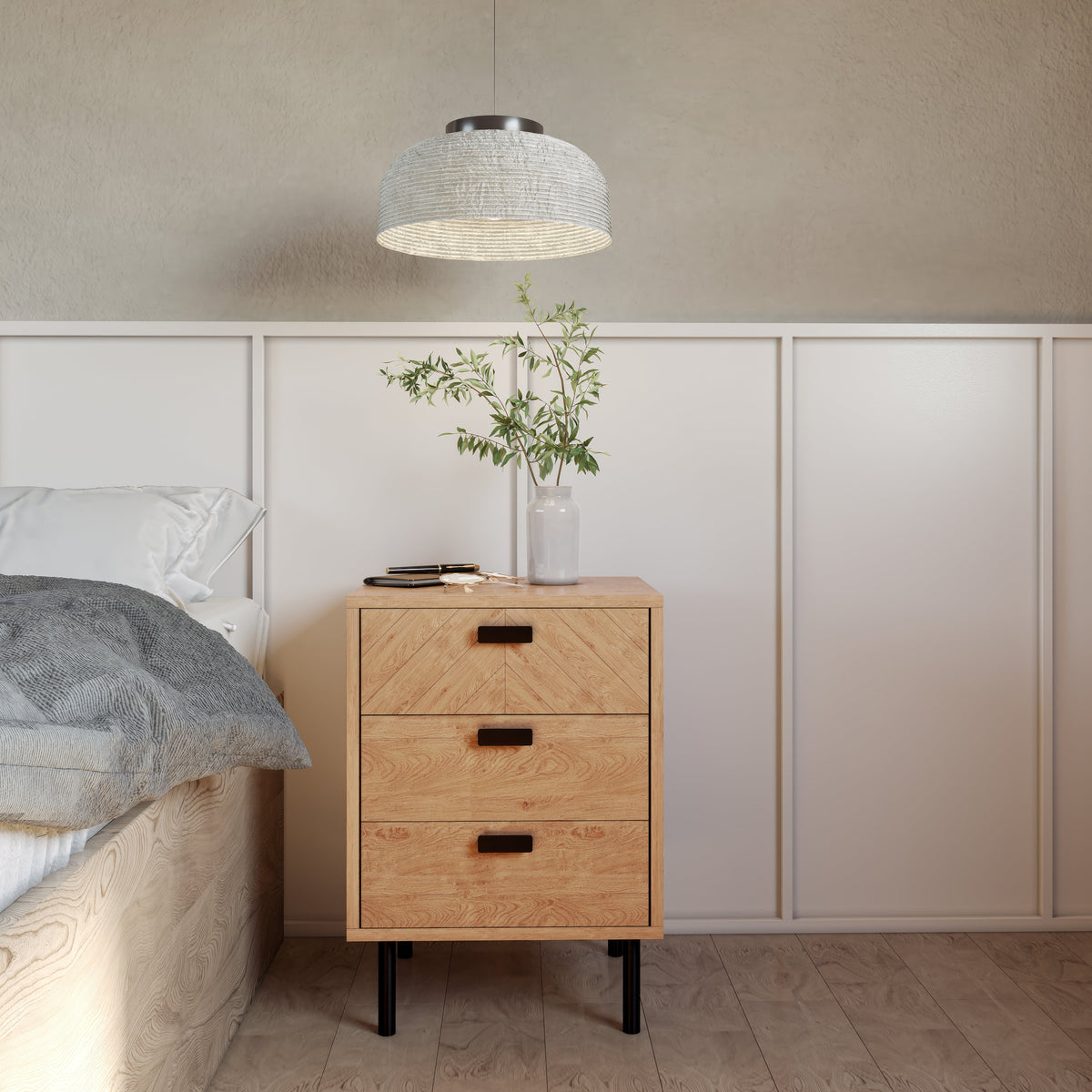 Leon 3 Drawer Bedside - Medium Oak Effect