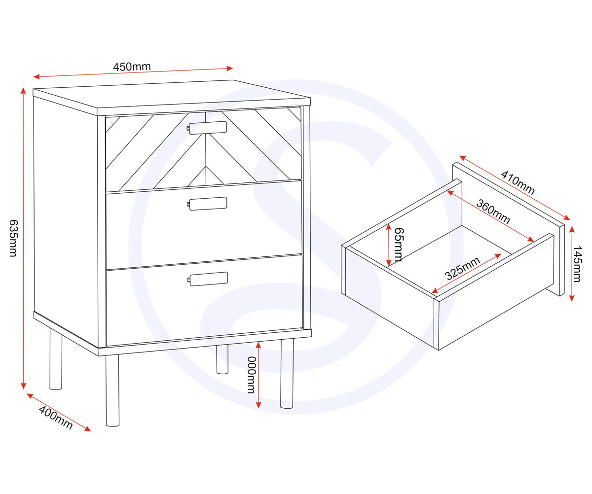 Leon 3 Drawer Bedside - Medium Oak Effect - view 3