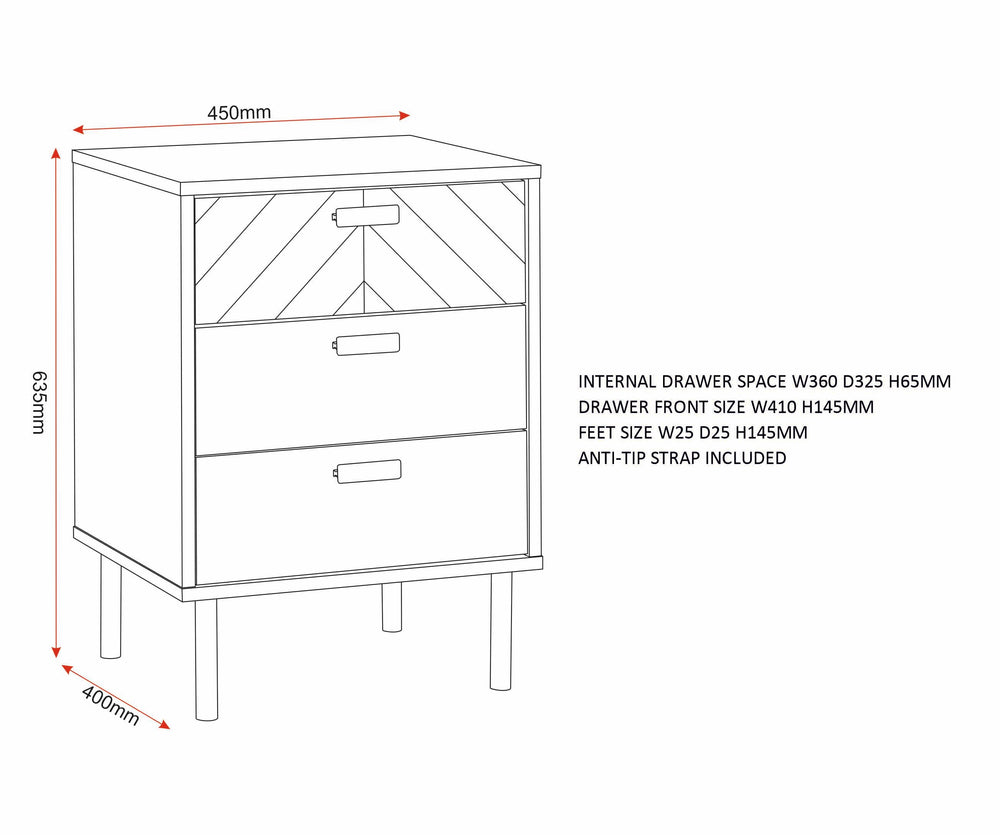 Leon 3 Drawer Bedside