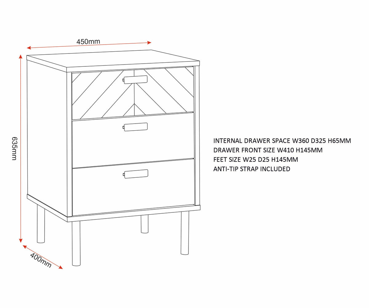 Leon 3 Drawer Bedside - Medium Oak Effect - view 2